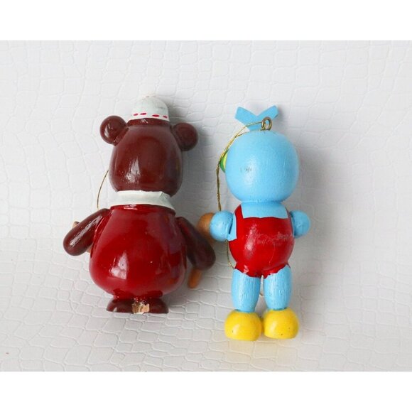 9 Vintage Wood Christmas Ornaments Wood Skiers Horse Toy Soldier Santa Sleigh - Picture 9 of 9